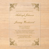 Elegante, Vintage Verzierte Goldskripte-Ecken Acryleinladungen (Vorderseite)