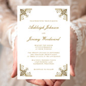 Elegante, Vintage Verzierte Goldskripte-Ecken Einladung