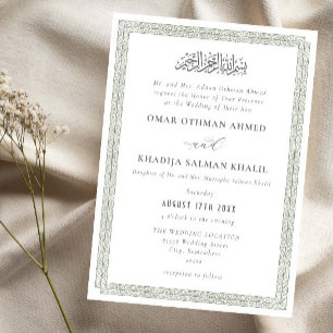 Elegante Vintage verzierte Salbeigrüne islamische Einladung