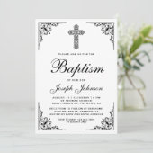 Elegante Vintage Verzierte Taufe Einladung (Stehend Vorderseite)