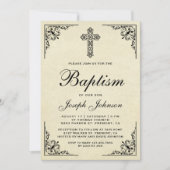Elegante Vintage Verzierte Taufe Einladung (Vorderseite)