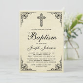 Elegante Vintage Verzierte Taufe Einladung (Stehend Vorderseite)