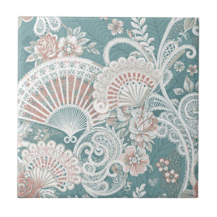 Elegante Vintage-Victorian-Fächer Blumenranken-Spi Fliese