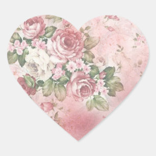 Elegante Vintage-Victorian-Rosa- und weiße Rosen Herz-Aufkleber