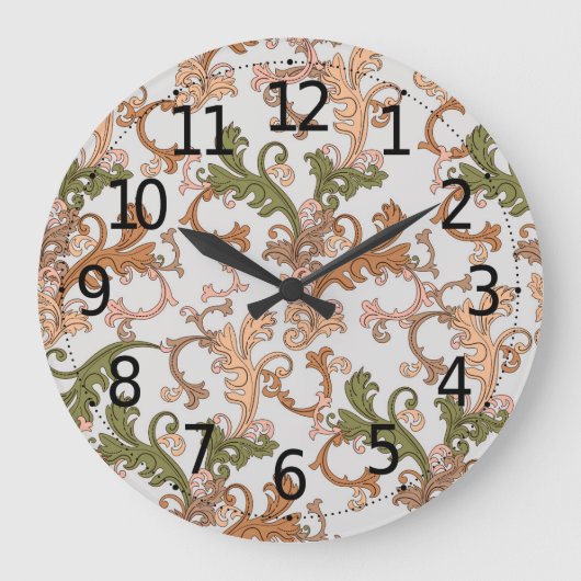 Elegante Vintage Viktorianische Boho Blätter Hinte Große Wanduhr (Vorderseite)