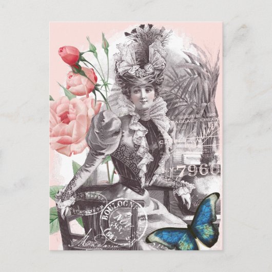 Elegante Vintage Viktorianische Mode-Frau Postkarte (Vorderseite)