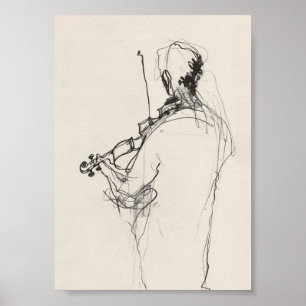 Elegante Vintage Violin Player Sketch - Premium Poster