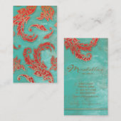 Elegante Vintage Visitenkarte Verdigris Wirbel Red (Vorne/Hinten)