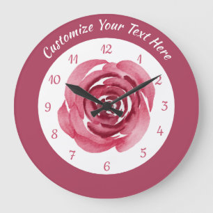 Elegante Vintage-Wasserfarbe Rosa Rose Personalisi Große Wanduhr