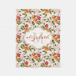 Elegante Vintage Watercolor-Blumen mit Monogramm Fleecedecke