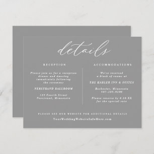 Elegante Vintage Wedding Details Card Grau Begleitkarte