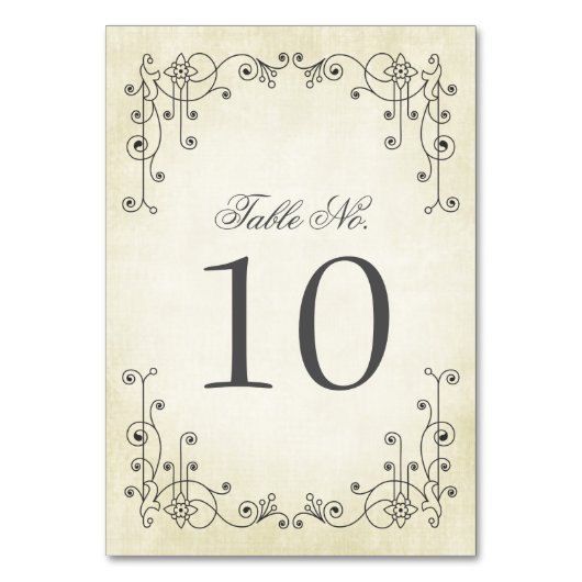 Elegante Vintage Wedding Tischnummer Cards (Vorderseite)