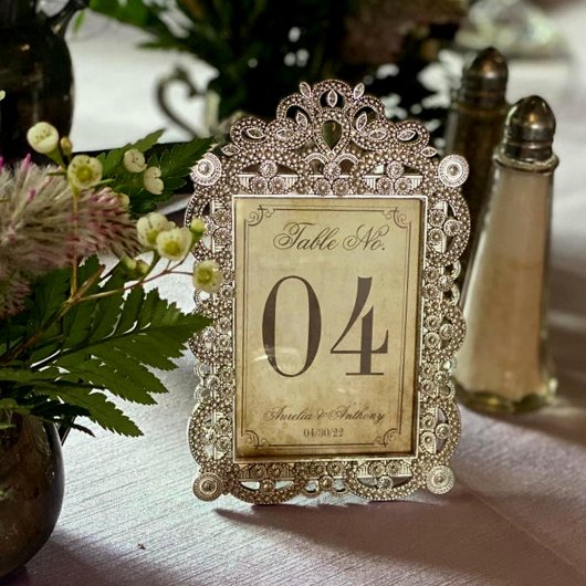 Elegante Vintage Wedding Tischnummer Cards