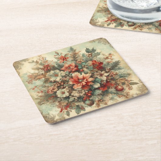 Elegante Vintage Weihnachten Blume Rechteckiger Pappuntersetzer (angewinkelt)