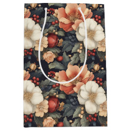 Elegante Vintage Weihnachten Poinsettia & Rose Flo Mittlere Geschenktüte