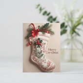 Elegante Vintage Weihnachts-Feierliche Strumpf Feiertagspostkarte (Stehend Vorderseite)