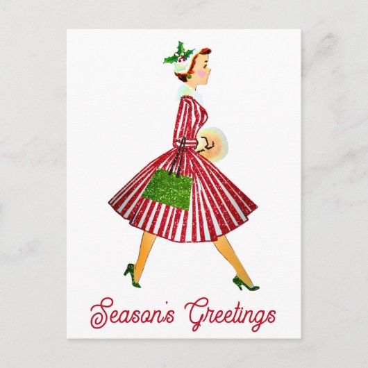 Elegante Vintage Weihnachts-Frohe Festtage Postkarte (Vorderseite)