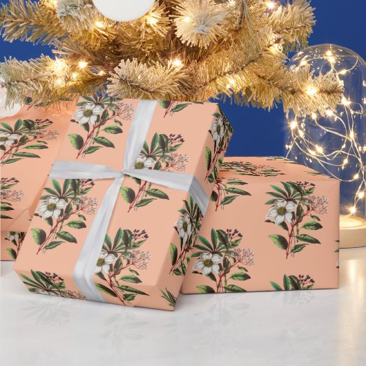 Elegante Vintage Weihnachts-Rose Peach Orange Geschenkpapier (Feiertage)