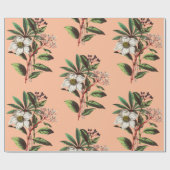 Elegante Vintage Weihnachts-Rose Peach Orange Geschenkpapier (Flach)