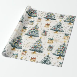 Elegante Vintage-Weihnachtsbäume Geschenkpapier