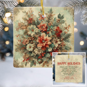 Elegante Vintage-Weihnachtsblumen  Keramikornament