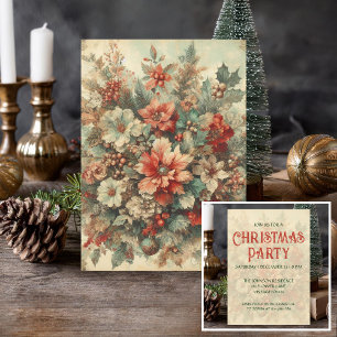 Elegante Vintage-Weihnachtsblumen-Party Einladung