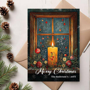 Elegante Vintage-Weihnachtskerzen-Grußkarte Feiertagskarte