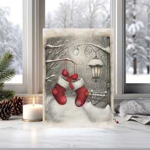 Elegante Vintage-Weihnachtsstrümpfe in Rot Karte