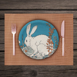 Elegante Vintage Weiße Kaninchen Blumen Pappteller
