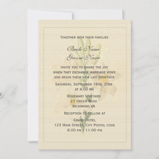 Elegante Vintage, weiße Lilienhochzeit Einladung (Vorderseite)