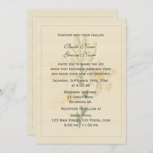 Elegante Vintage, weiße Lilienhochzeit Einladung (Vorne/Hinten)