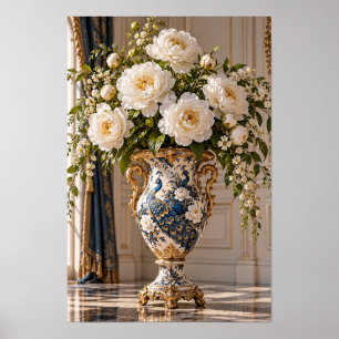 Elegante Vintage Weiße Pfingstrose Blumige Wandkun Poster