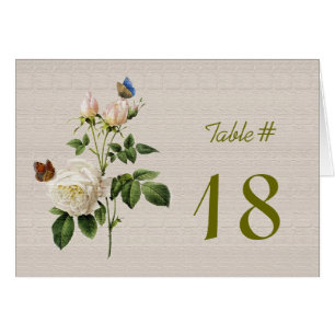 Elegante Vintage weiße Rosenblumen Tischzahl