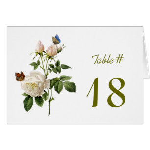 Elegante Vintage weiße Rosenblumen Tischzahl
