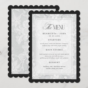 Elegante Vintage Weiße Spitze Hochzeits-Menükarte Einladung