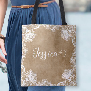 Elegante Vintage Weiße Umrandete Florale Hochzeits Tasche