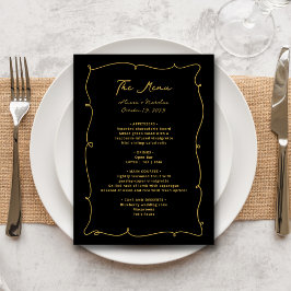 Elegante Vintage Whimsical Black and Gold Wedding Menükarte
