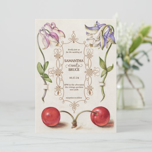 Elegante Vintage Wildblume | Blumenhochzeit Einladung (Stehend Vorderseite)