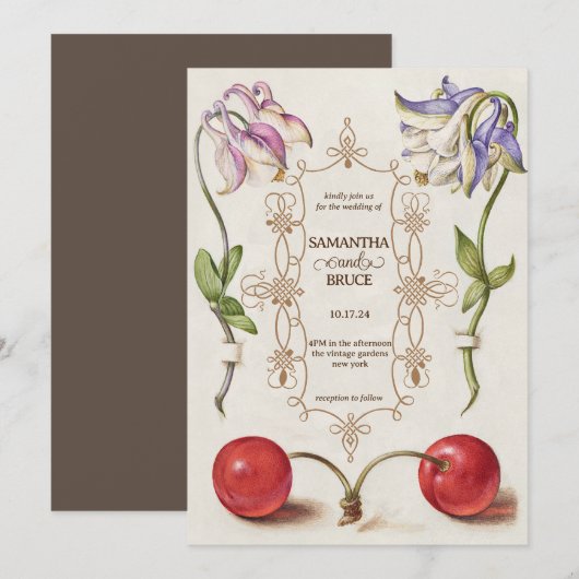 Elegante Vintage Wildblume | Blumenhochzeit Einladung (Vorne/Hinten)