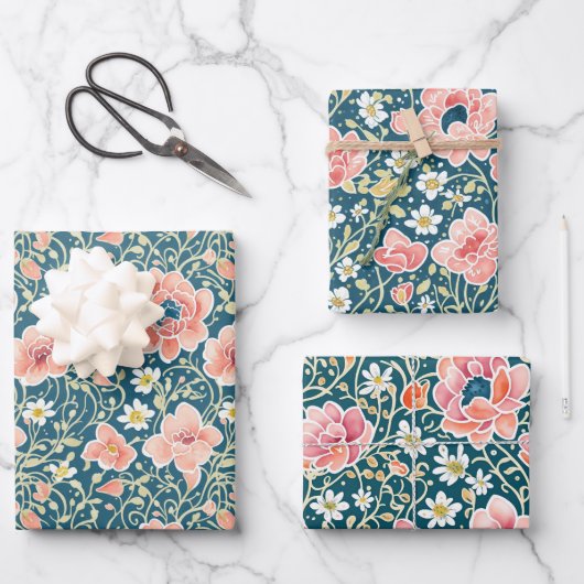 Elegante Vintage Wildblume Botanisches Muster Geschenkpapier Set (Vorderseite)