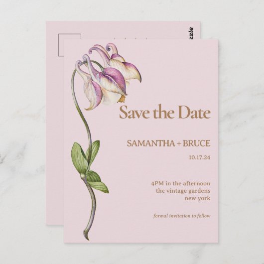 Elegante Vintage Wildblume | SAVE THE DATE Postkarte (Vorne/Hinten)