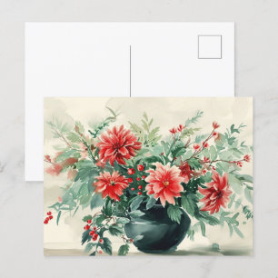 Elegante Vintage-Winter-Blumen-Postkarte Feiertagspostkarte