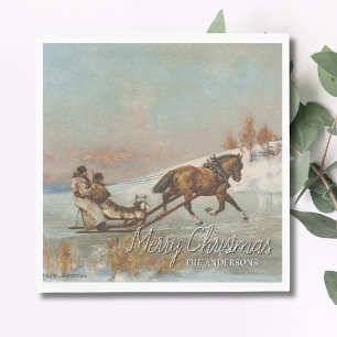 Elegante Vintage-Winter-Schlittenfahrt-Szene Serviette
