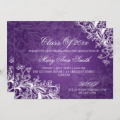 Elegante Vintage Wirbel Graduation Party Lila Einladung (Vorne/Hinten)