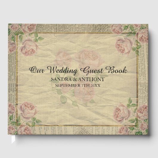 Elegante Vintage Wörterbuchausgabe mit Rose Gästebuch (Vorderseite)