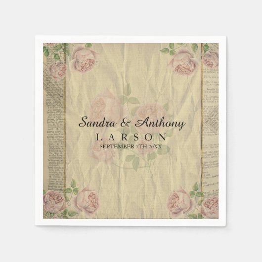 Elegante Vintage Wörterbuchausgabe mit Rose Serviette (Vorderseite)