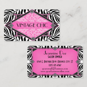 Elegante Vintage-Zebra-Art-Deco-Rosa-Diamantspitze Visitenkarte