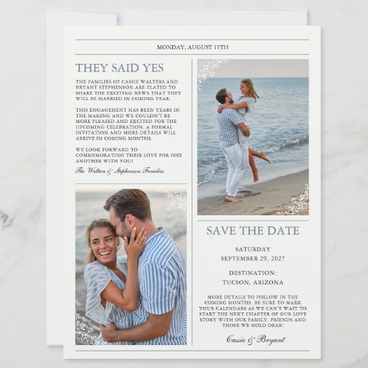 Elegante Vintage ZeitungsWedding retten das Datum (Rückseite)