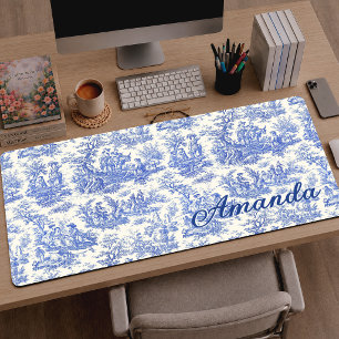 Elegante Vintageblaue Französische Landschaft Toil Schreibtischunterlage
