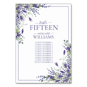 Elegante Violet Blume Script Empfang Hochzeiten Tischnummer
